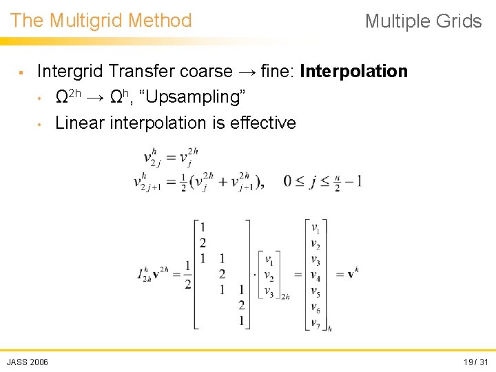 The Multigrid Method § Multiple Grids Intergrid Transfer coarse → fine: Interpolation • Ω