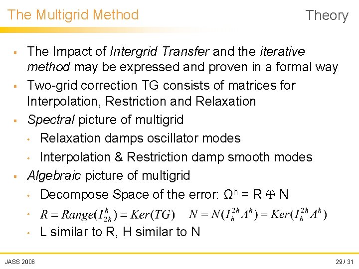 The Multigrid Method § § Theory The Impact of Intergrid Transfer and the iterative