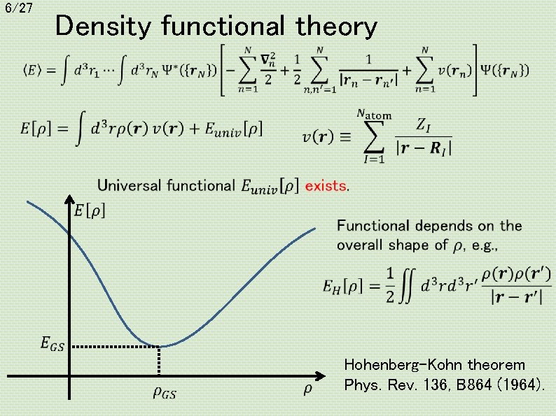 6/27 Density functional theory Hohenberg-Kohn theorem Phys. Rev. 136, B 864 (1964). 