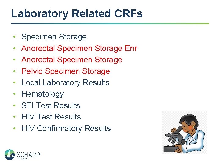 Laboratory Related CRFs • • • Specimen Storage Anorectal Specimen Storage Enr Anorectal Specimen