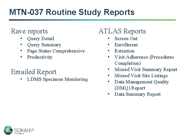 MTN-037 Routine Study Reports Rave reports • • Query Detail Query Summary Page Status