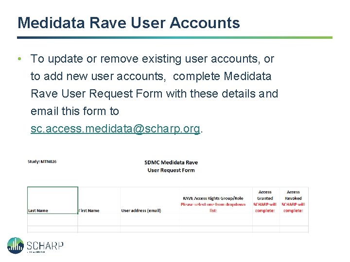 Medidata Rave User Accounts • To update or remove existing user accounts, or to