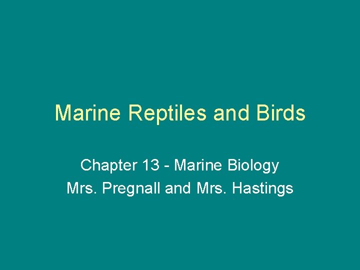 Marine Reptiles and Birds Chapter 13 - Marine Biology Mrs. Pregnall and Mrs. Hastings