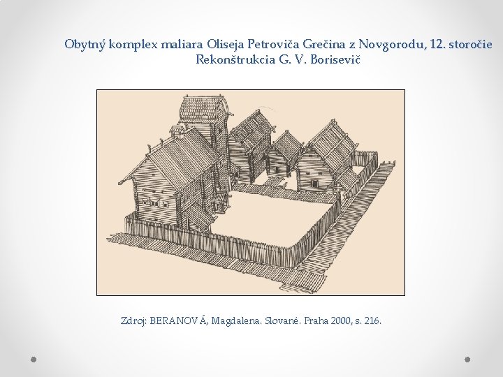 Obytný komplex maliara Oliseja Petroviča Grečina z Novgorodu, 12. storočie Rekonštrukcia G. V. Borisevič Obytný komplex maliara Oliseja Petroviča Grečina z Novgorodu, 12. storočie Rekonštrukcia G. V. Borisevič