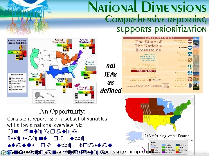 National Dimensions Comprehensive reporting supports prioritization not IEAs as defined An Opportunity: Consistent reporting