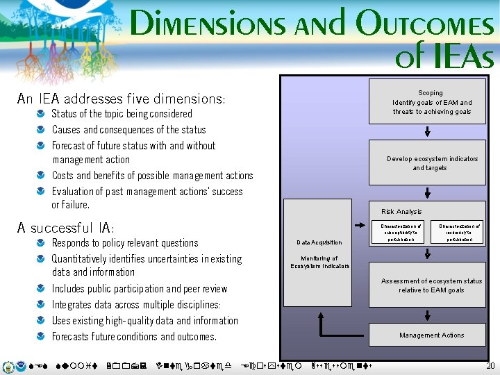 Dimensions and Outcomes of IEAs Scoping Identify goals of EAM EBM and threats to