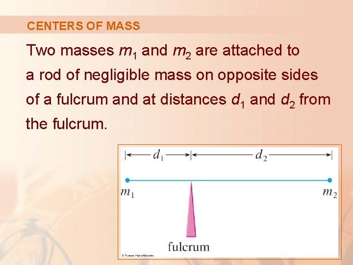 CENTERS OF MASS Two masses m 1 and m 2 are attached to a