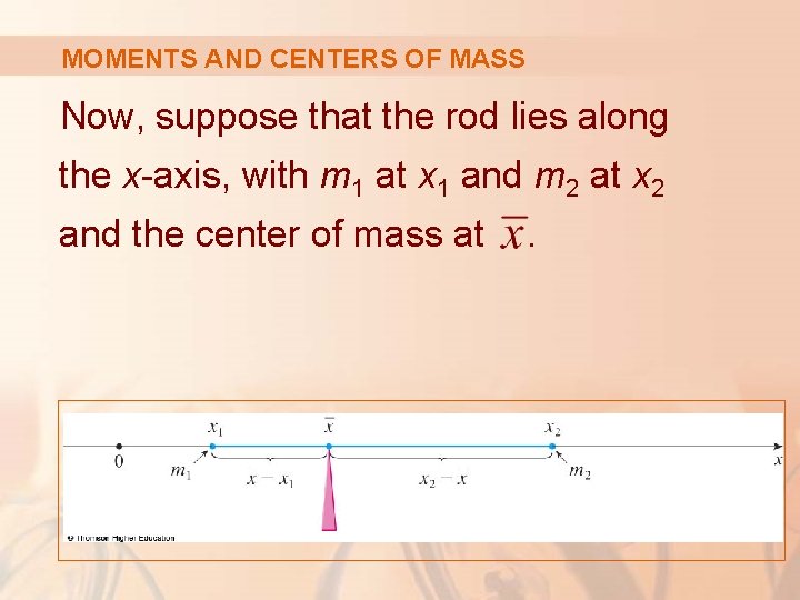 MOMENTS AND CENTERS OF MASS Now, suppose that the rod lies along the x-axis,
