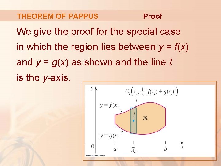 THEOREM OF PAPPUS Proof We give the proof for the special case in which