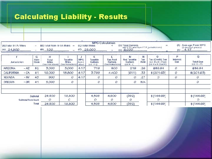 Calculating Liability - Results 