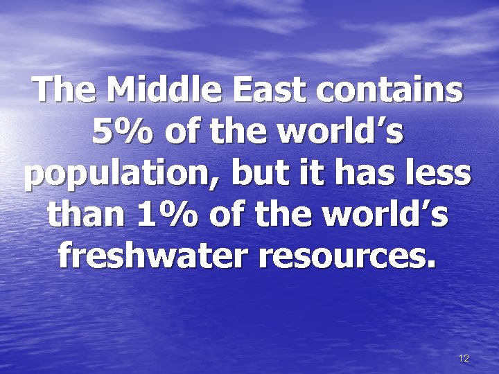 The Middle East contains 5% of the world’s population, but it has less than