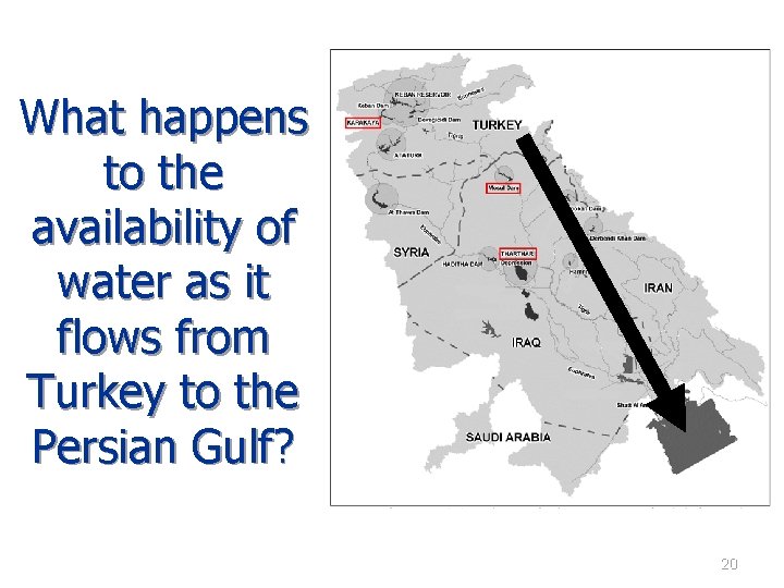 What happens to the availability of water as it flows from Turkey to the