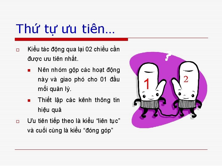 Thứ tự ưu tiên… o ? Kiểu tác động qua lại 02 chiều cần