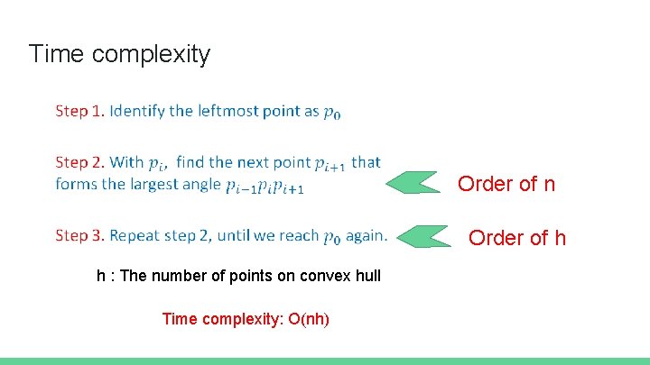 Time complexity Order of n Order of h h : The number of points