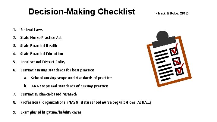 Decision-Making Checklist 1. Federal Laws 2. State Nurse Practice Act 3. State Board of