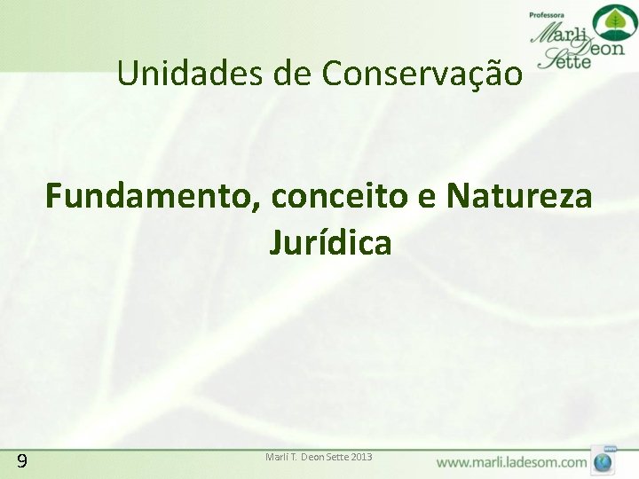 Unidades de Conservação Fundamento, conceito e Natureza Jurídica 9 Marli T. Deon Sette 2013