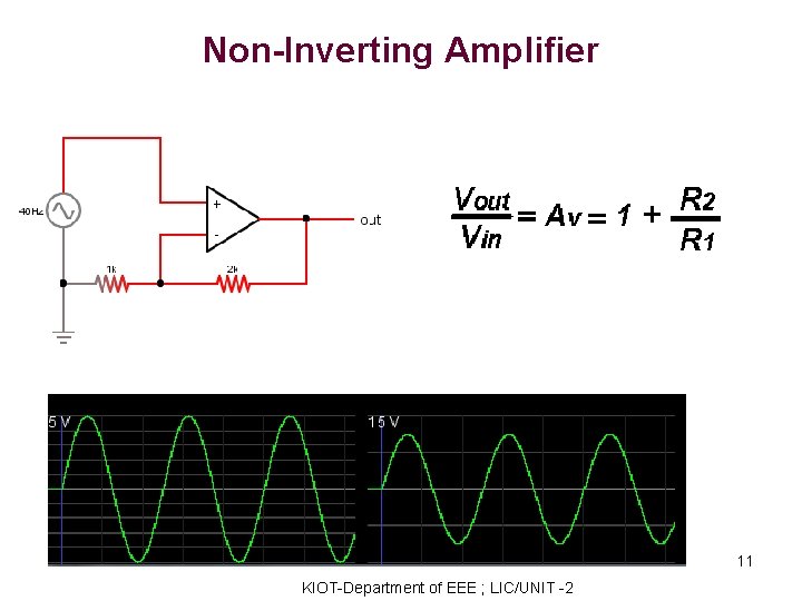 Non-Inverting Amplifier 11 KIOT-Department of EEE ; LIC/UNIT -2 