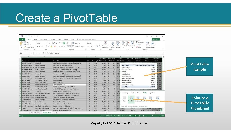 Create a Pivot. Table sample Point to a Pivot. Table thumbnail Copyright © 2017