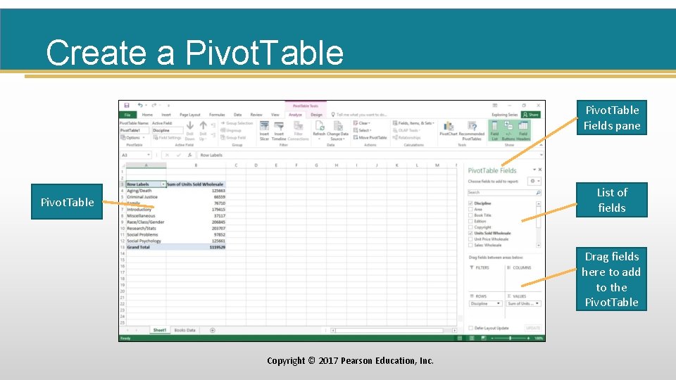 Create a Pivot. Table Fields pane List of fields Pivot. Table Drag fields here