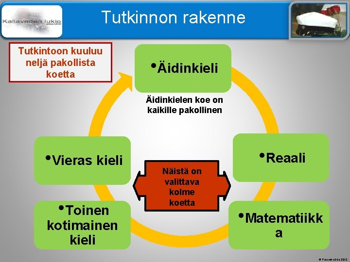 Älä muuta perustyylidiaa Tutkinnon rakenne Tutkintoon kuuluu neljä pakollista koetta • Äidinkieli Äidinkielen koe