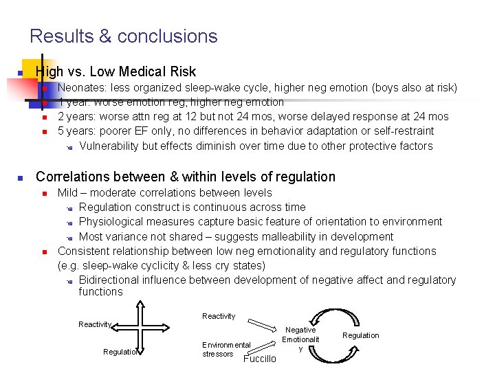 Results & conclusions n High vs. Low Medical Risk n n n Neonates: less