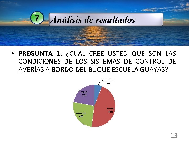 7 Análisis de resultados • PREGUNTA 1: ¿CUÁL CREE USTED QUE SON LAS CONDICIONES