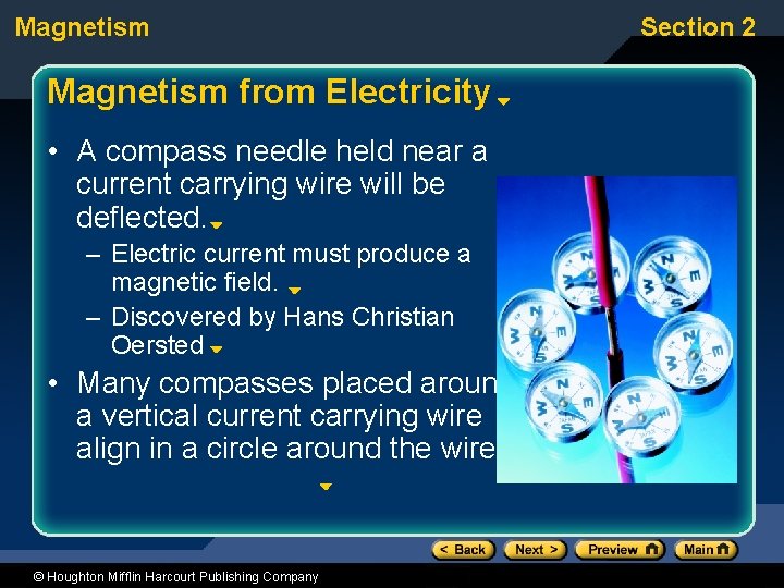 Magnetism from Electricity • A compass needle held near a current carrying wire will