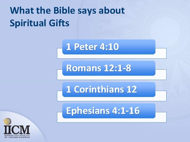 What the Bible says about Spiritual Gifts 1 Peter 4: 10 Romans 12: 1