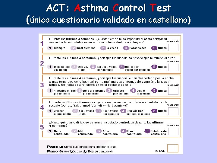 ACT: Asthma Control Test (único cuestionario validado en castellano) 