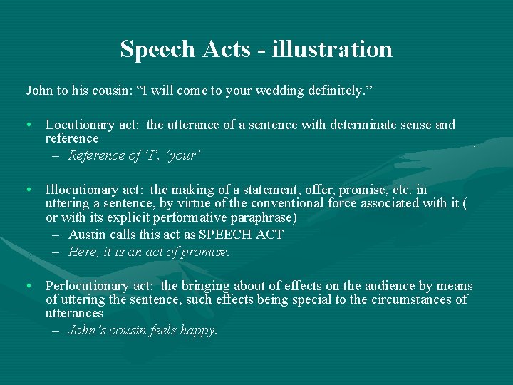 Speech Acts - illustration John to his cousin: “I will come to your wedding
