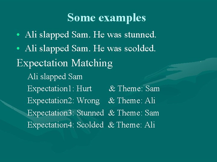 Some examples • Ali slapped Sam. He was stunned. • Ali slapped Sam. He