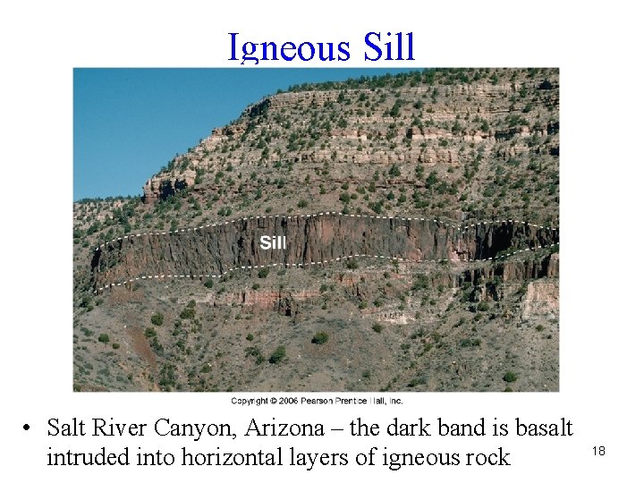 Igneous Sill • Salt River Canyon, Arizona – the dark band is basalt intruded