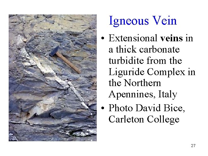 Igneous Vein • Extensional veins in a thick carbonate turbidite from the Liguride Complex