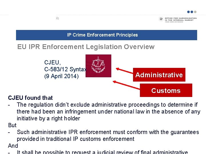 Examples of business models IP Crime Enforcement Principles EU Legislation and National Implementations EU
