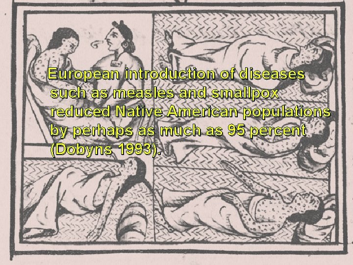 European introduction of diseases such as measles and smallpox reduced Native American populations by