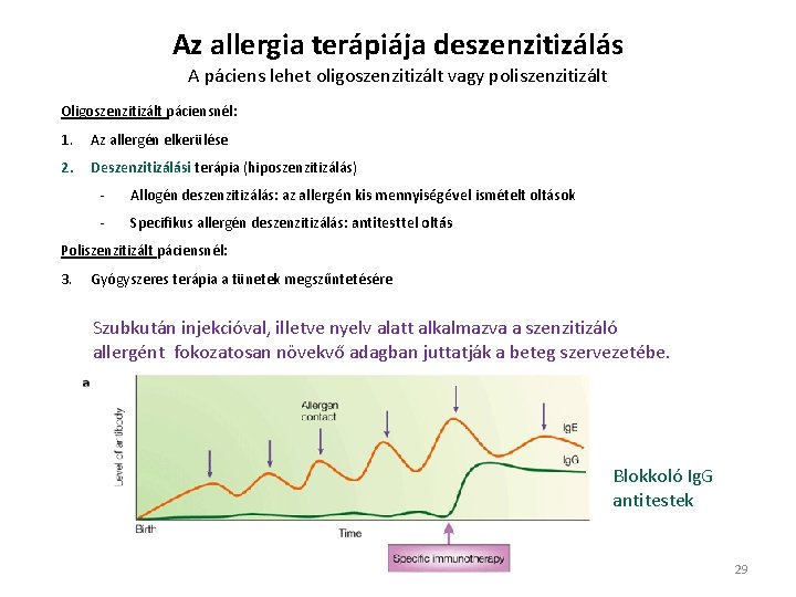 Az allergia terápiája deszenzitizálás A páciens lehet oligoszenzitizált vagy poliszenzitizált Oligoszenzitizált páciensnél: 1. Az