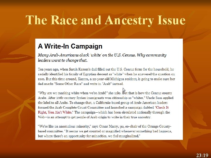 The Race and Ancestry Issue 23: 19 