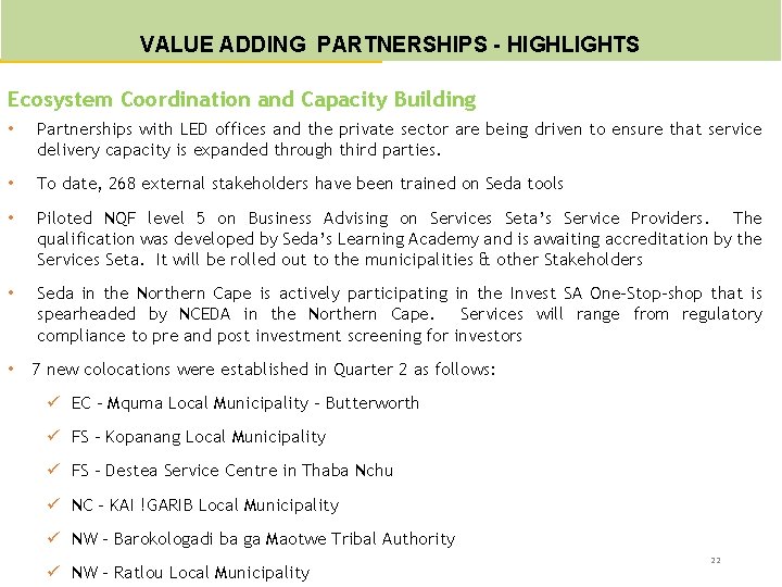 VALUE ADDING PARTNERSHIPS - HIGHLIGHTS Ecosystem Coordination and Capacity Building • Partnerships with LED VALUE ADDING PARTNERSHIPS - HIGHLIGHTS Ecosystem Coordination and Capacity Building • Partnerships with LED