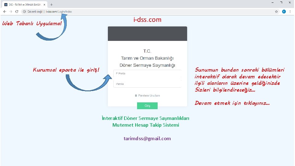 Web Tabanlı Uygulama! i-dss. com Sunumun bundan sonraki bölümleri interaktif olarak devam edecektir ilgili