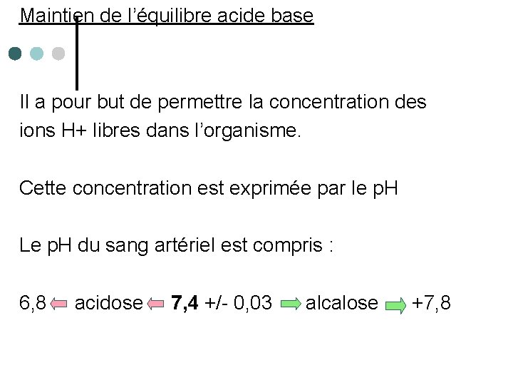 Maintien de l’équilibre acide base Il a pour but de permettre la concentration des