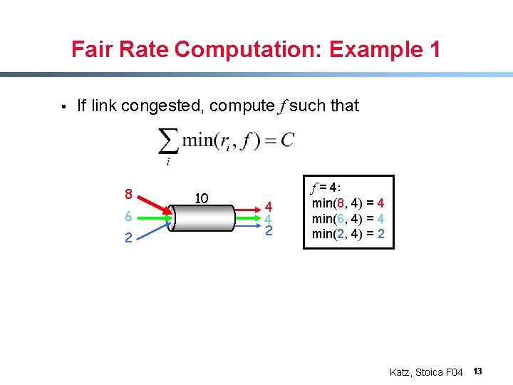 Fair Rate Computation: Example 1 § If link congested, compute f such that 8