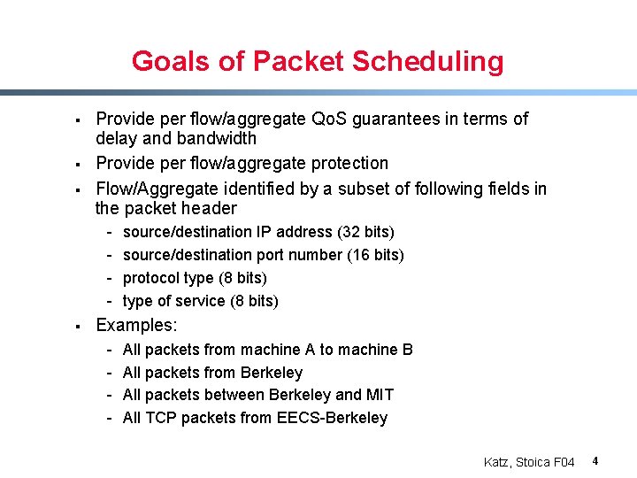 Goals of Packet Scheduling § § § Provide per flow/aggregate Qo. S guarantees in