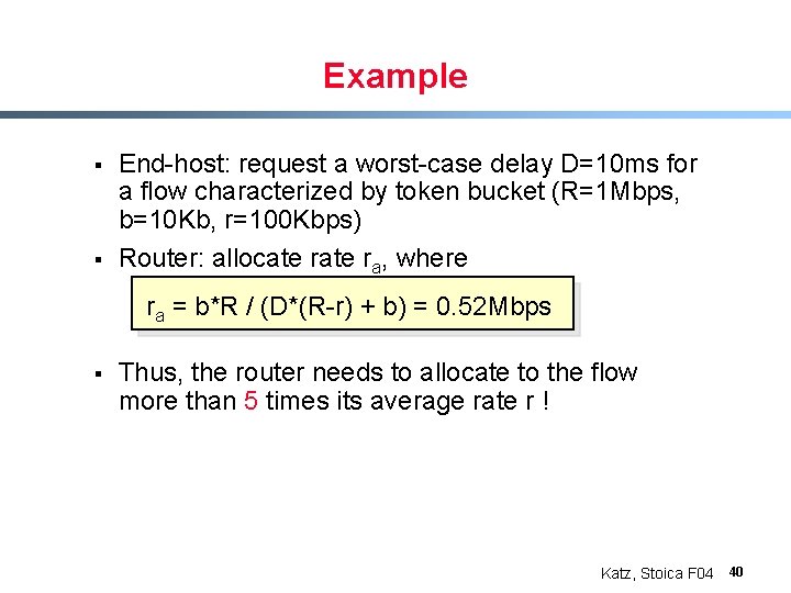 Example § § End-host: request a worst-case delay D=10 ms for a flow characterized