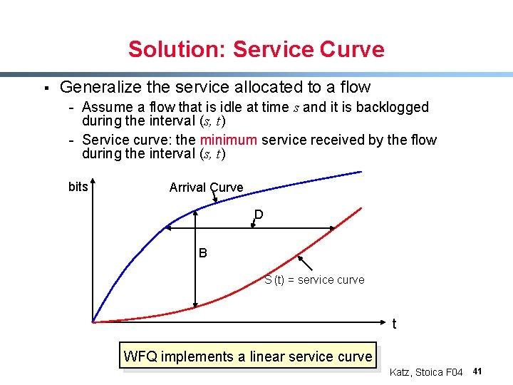 Solution: Service Curve § Generalize the service allocated to a flow - Assume a