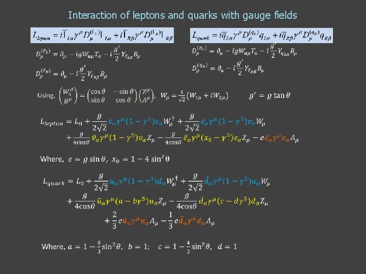Interaction of leptons and quarks with gauge fields Interaction of leptons and quarks with gauge fields