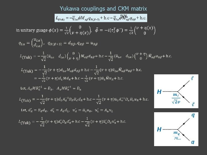 Yukawa couplings and CKM matrix H Yukawa couplings and CKM matrix H