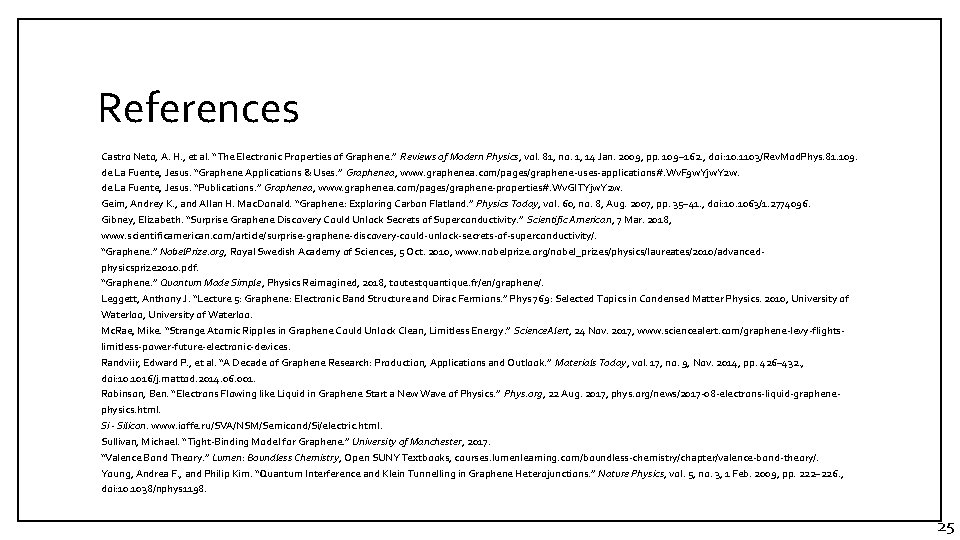 References Castro Neto, A. H. , et al. “The Electronic Properties of Graphene. ” References Castro Neto, A. H. , et al. “The Electronic Properties of Graphene. ”