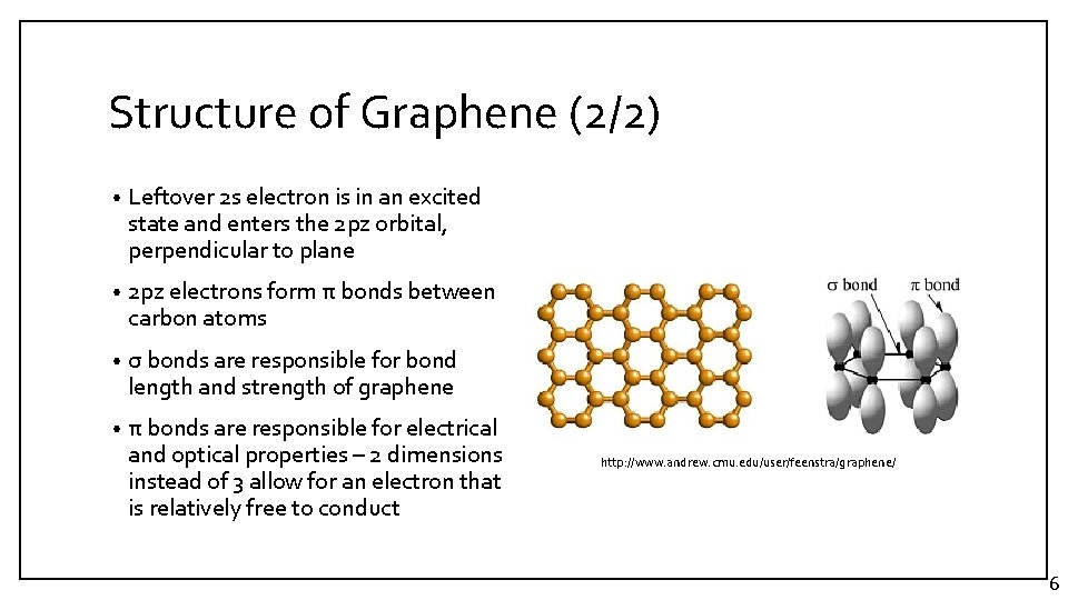 Structure of Graphene (2/2) • Leftover 2 s electron is in an excited state Structure of Graphene (2/2) • Leftover 2 s electron is in an excited state