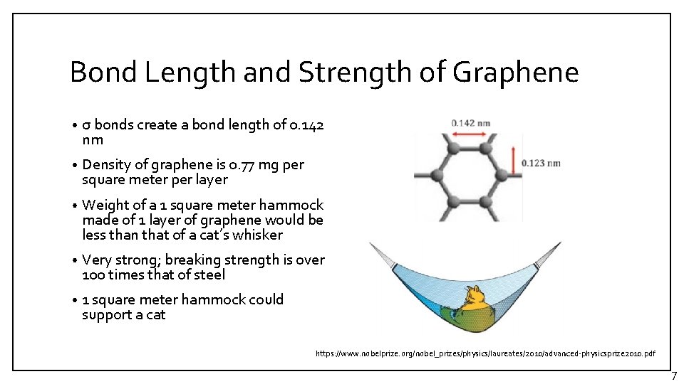 Bond Length and Strength of Graphene • σ bonds create a bond length of Bond Length and Strength of Graphene • σ bonds create a bond length of