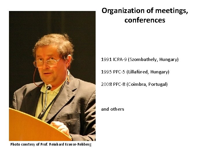 Organization of meetings, conferences 1991 ICPA-9 (Szombathely, Hungary) 1995 PPC-5 (Lillafüred, Hungary) 2008 PPC-8 Organization of meetings, conferences 1991 ICPA-9 (Szombathely, Hungary) 1995 PPC-5 (Lillafüred, Hungary) 2008 PPC-8